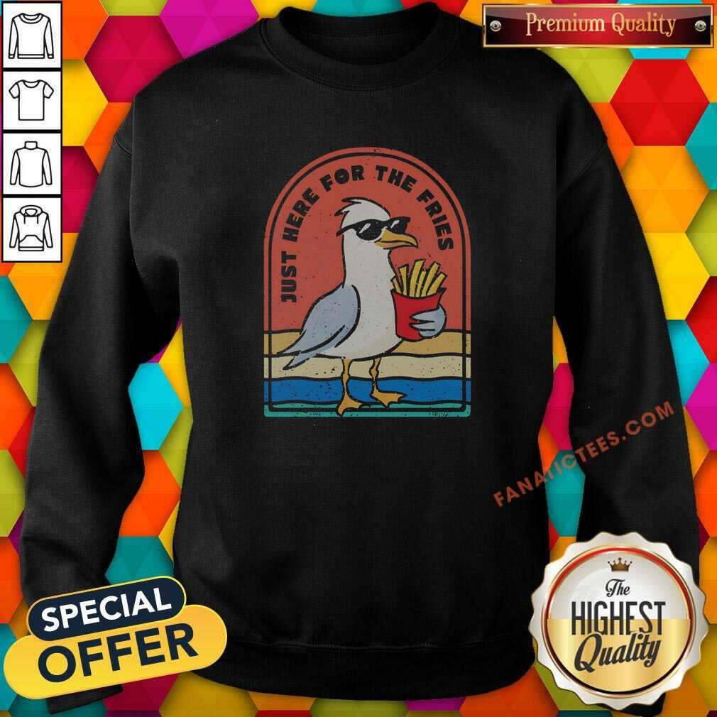 Hot Funny Seagull Wearing Sunglasses Just Here For The Fries Beach Retro Vintage Sweatshirt