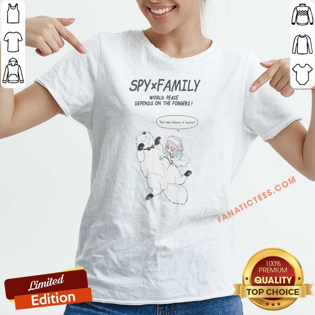 Pretty Anya Forger And Bond Spy X Family World Peace Depends On The Forgers shirt optimized on V-Neck Shirt Pretty Anya Forger And Bond Spy X Family World Peace Depends On The Forgers shirt optimized shown as a v-neck shirt preview