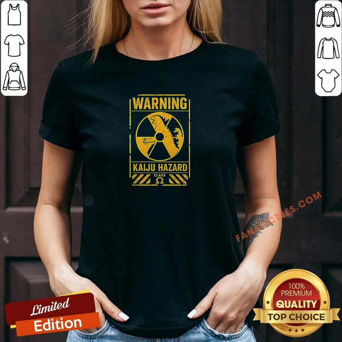 Funny Omega Class Kaiju Hazard Warning V-Neck Shirt Funny Omega Class Kaiju Hazard Warning V-Neck Shirt