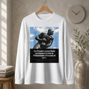 Funny Pretty Joe Frazier Statue Finds Permanent Home At Philadelphia Museum Of Art'S long sleeve shirt featuring bold graphic print