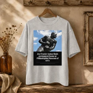 Funny Pretty Joe Frazier Statue Finds Permanent Home At Philadelphia Museum Of Art'S washed t shirt with vintage look