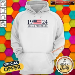 Hot Sigma Phi Delta 1924 American Flag Fraternity hoodie in black with bold American flag design and fraternity lettering