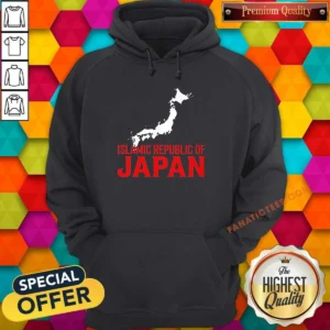 Official Islamic Republic Of Japan Hoodie in black with front graphic design and adjustable drawstring hood