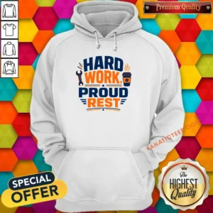 Official Labour Day Hard Work Pride Typography Hoodie in charcoal grey, featuring bold white text on front
