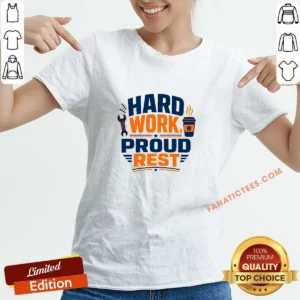 Official Labour Day Hard Work Pride Typography V Neck Shirt in dark color, showing front design and short sleeves