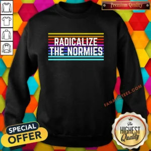 Original Radicalize The Normies Sweatshirt in charcoal gray, front view with bold white text design