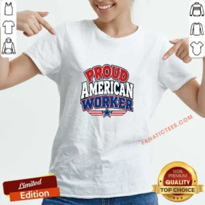 Funny Labour Day Proud American Worker Cartoon V-Neck Shirt