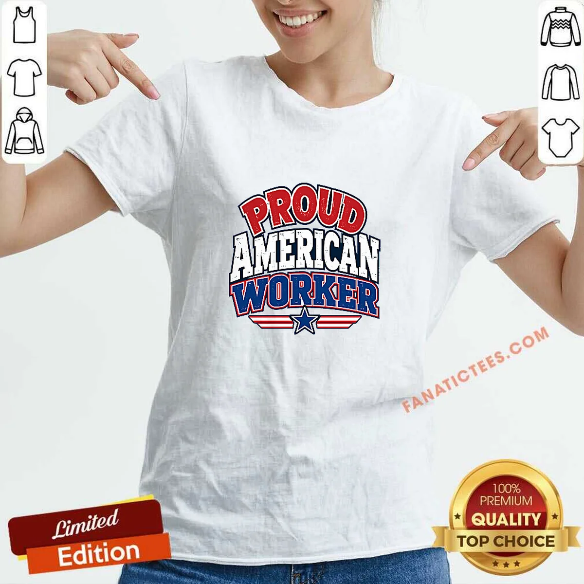 Funny Labour Day Proud American Worker Cartoon V-Neck Shirt