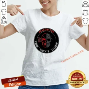 Pretty Beaconator Evade Educate Iterate Skull Emblem V-Neck Shirt